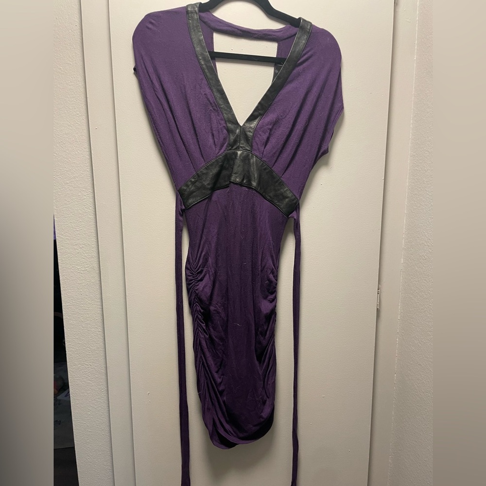 Plum colored Metropark Dress with leather trim